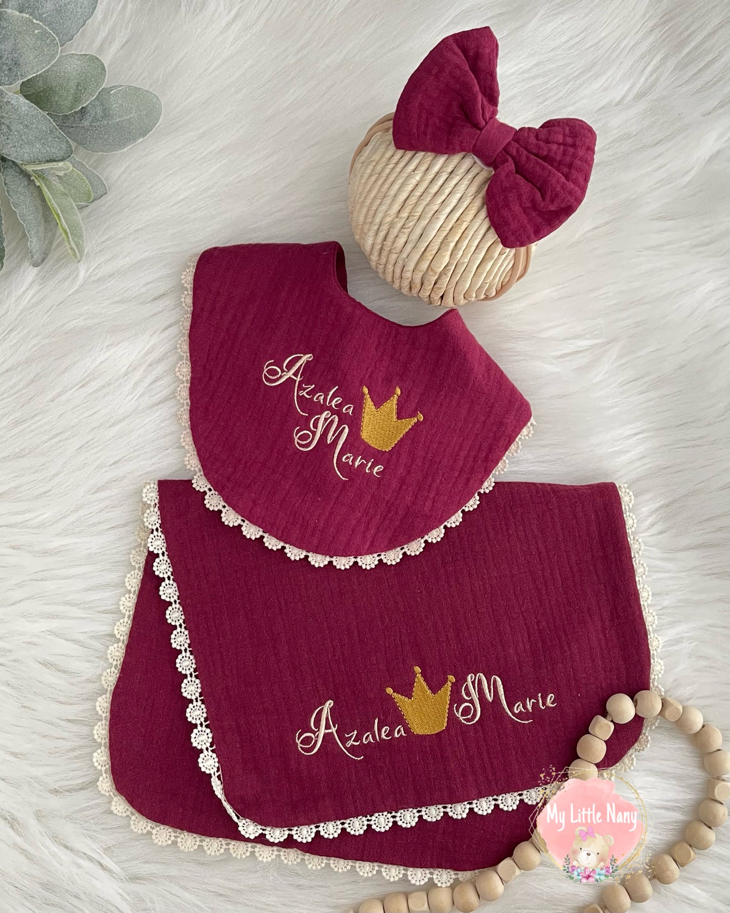 Baby Girl Muslin Burp, Bib & Bow Set