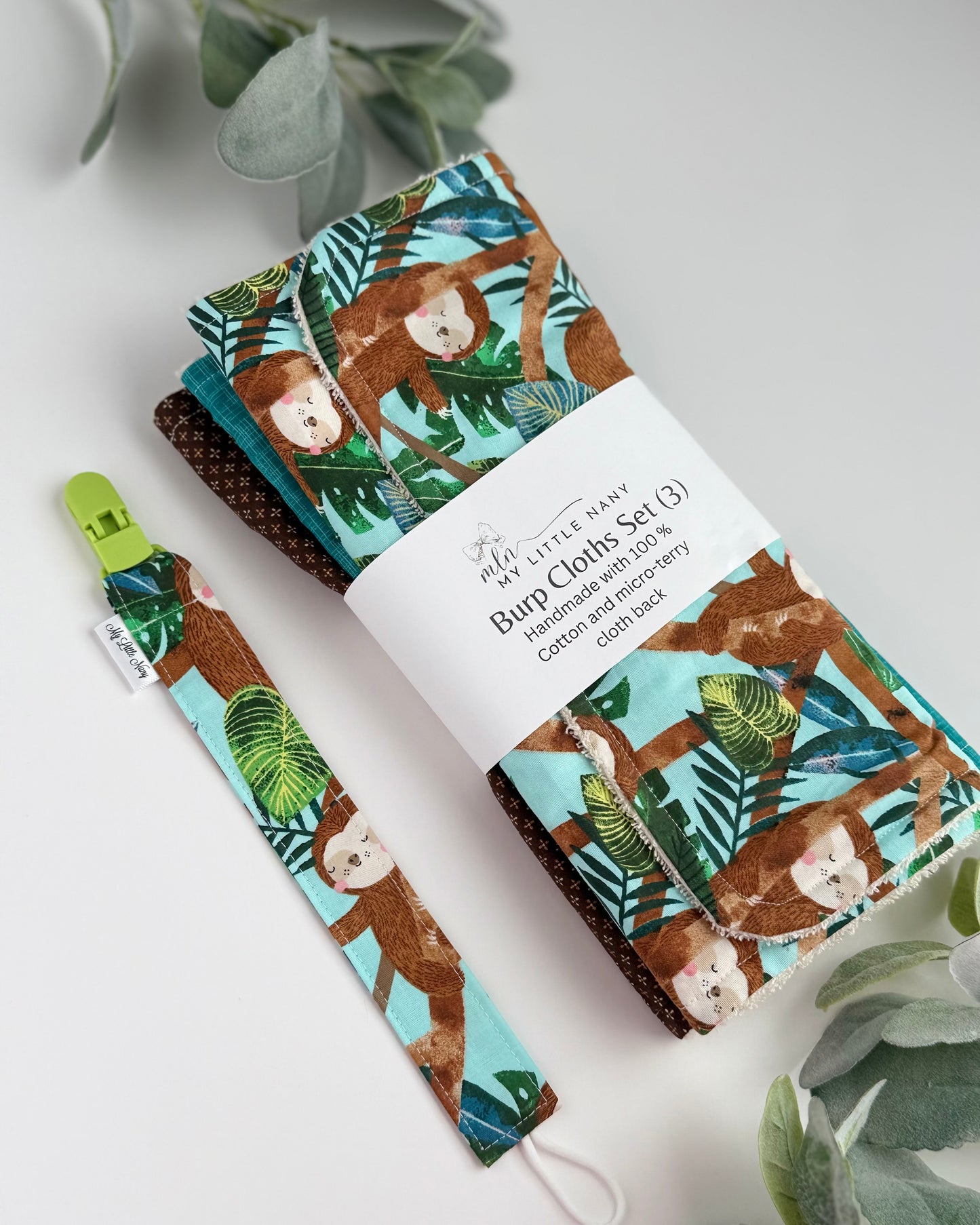 Little Sloths Baby Burp Cloth Set