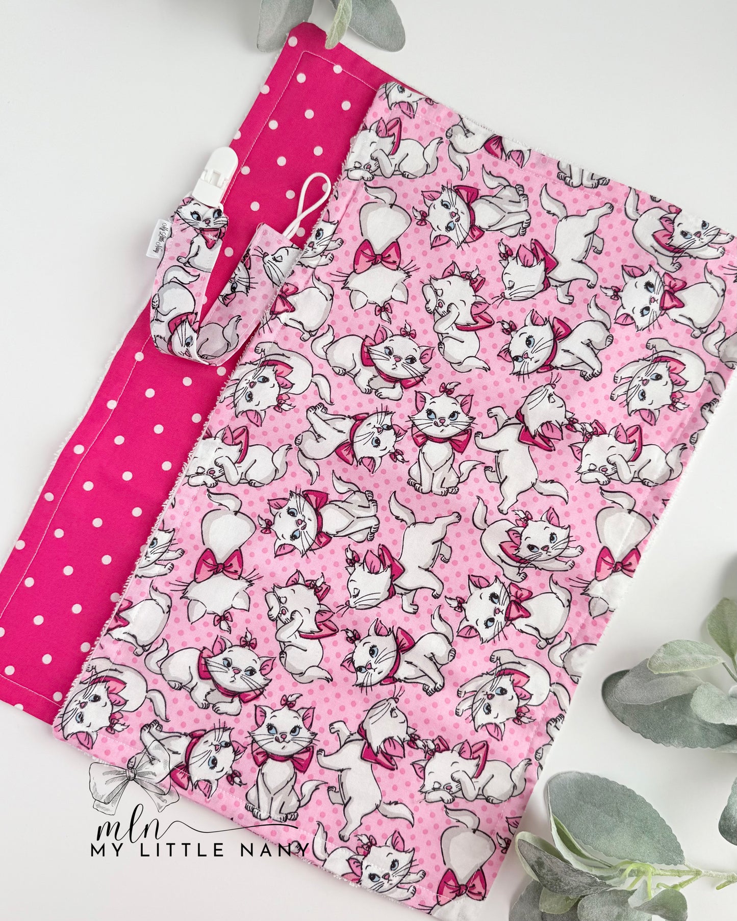 Kitty Burp Cloth & Pacifier Holder Set