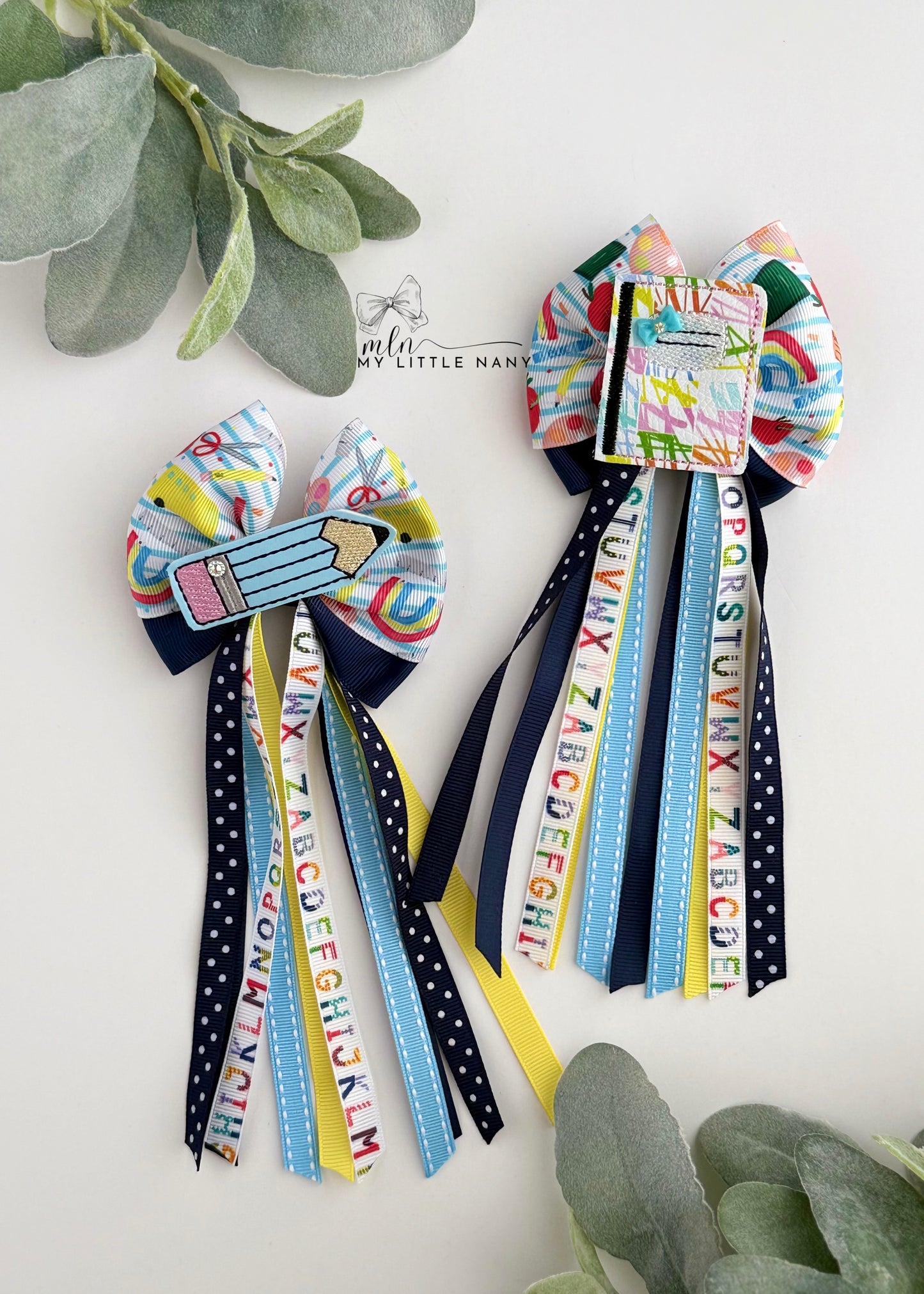 Blue Pencil Pigtail Bows