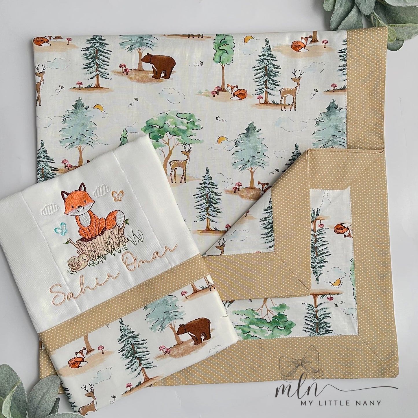 Forest Animals Blanket and Burp Cloth Set
