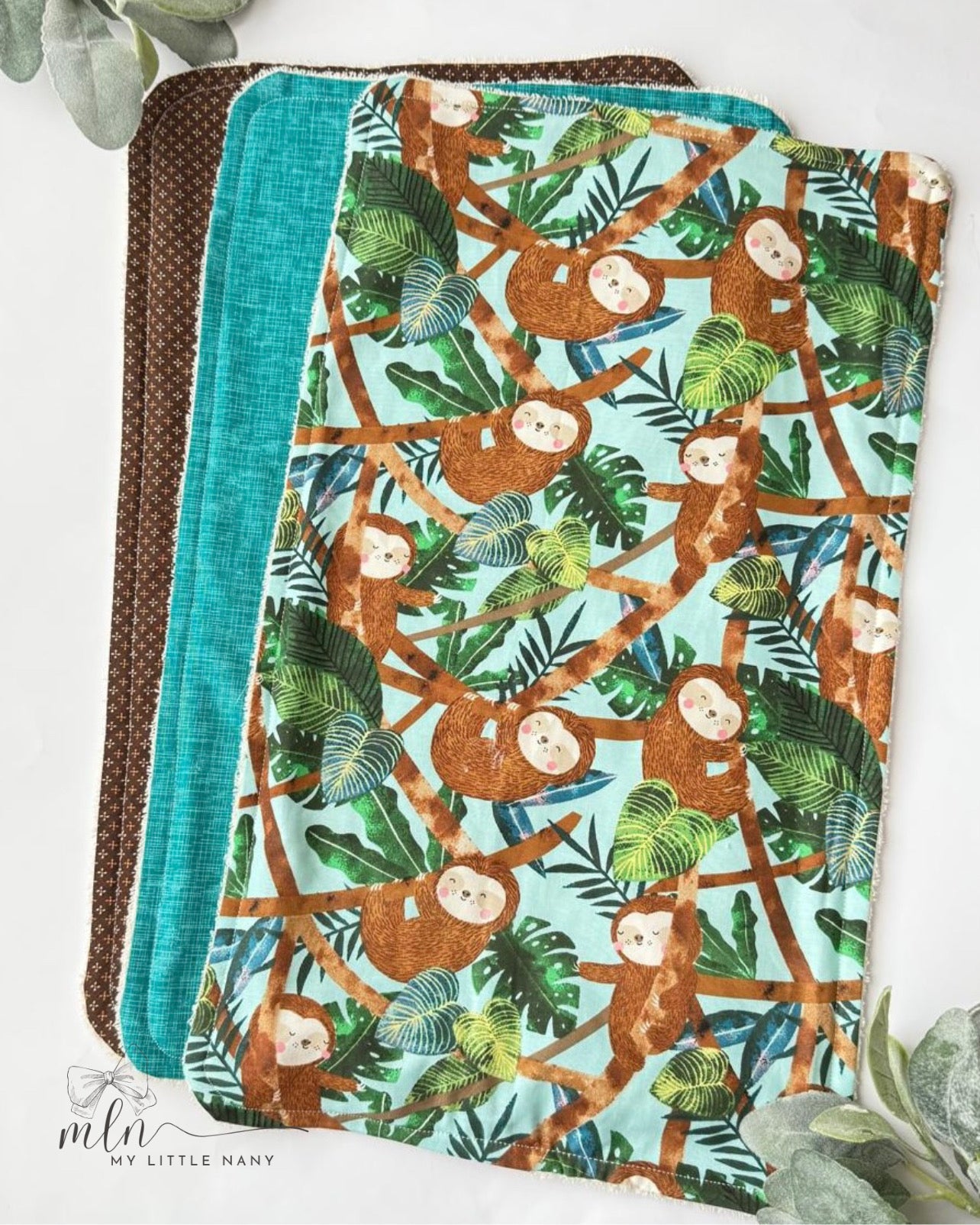 Little Sloths Baby Burp Cloth Set