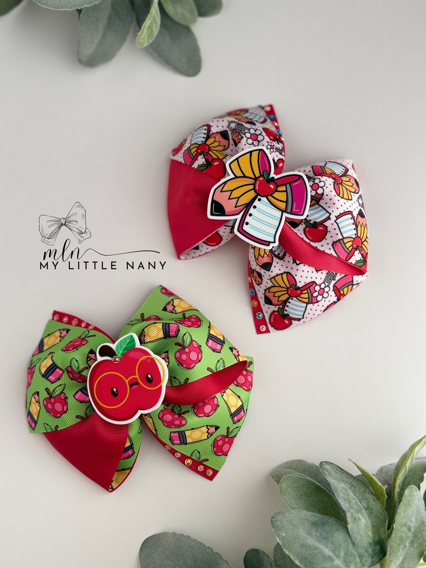 Pencil and Apples Big Bows