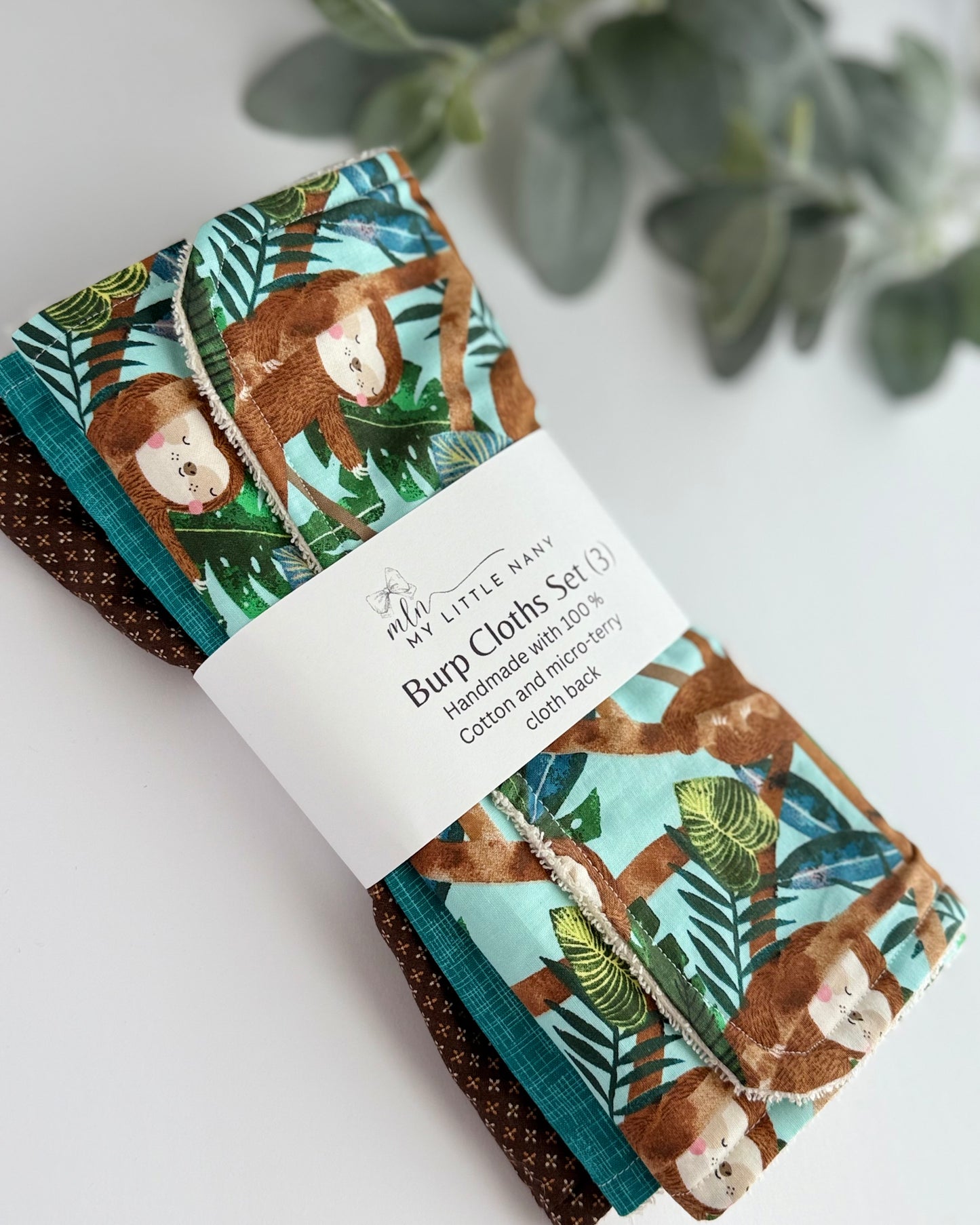 Little Sloths Baby Burp Cloth Set