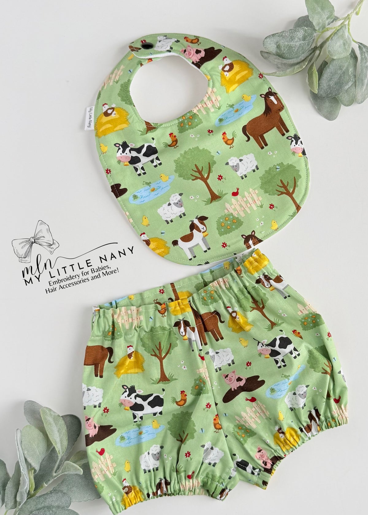 Farm Animals Bib and Diaper Cover Set