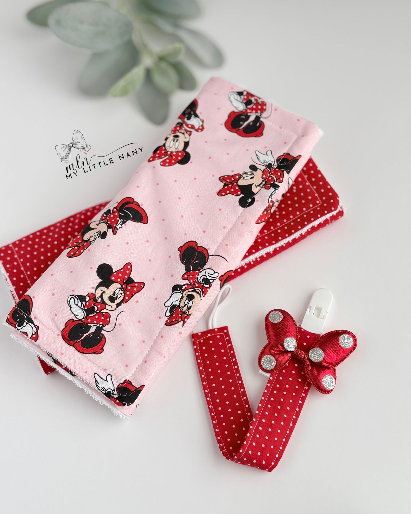 Minnie Baby Burp Cloth & Pacifier Holder Set