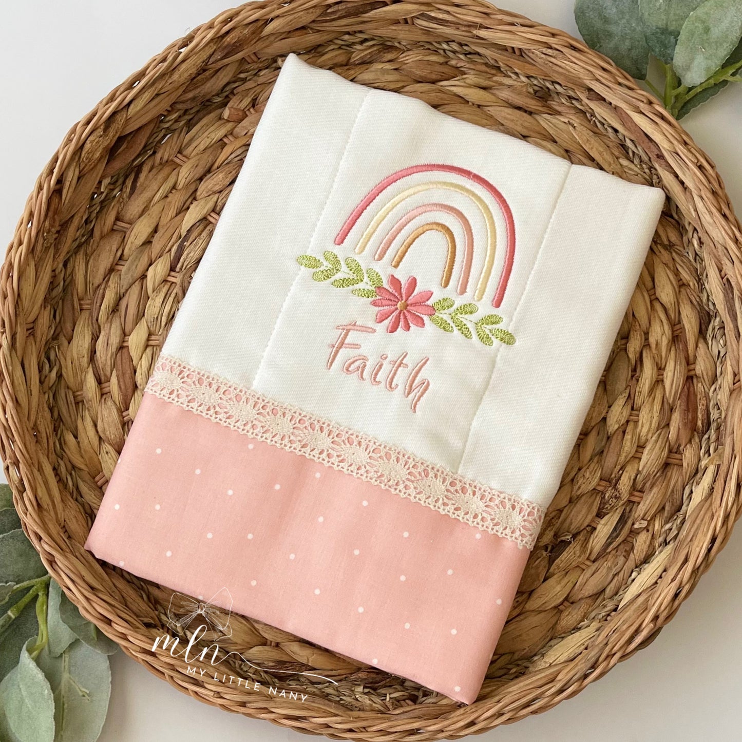 Rainbow with Daisy Personalized Burp Cloth