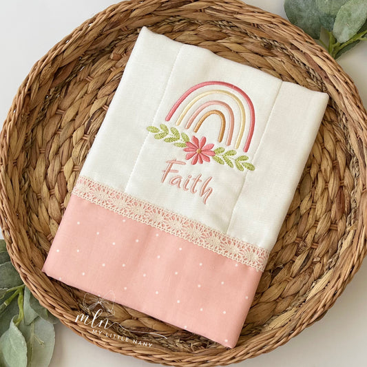 Rainbow with Daisy Personalized Burp Cloth