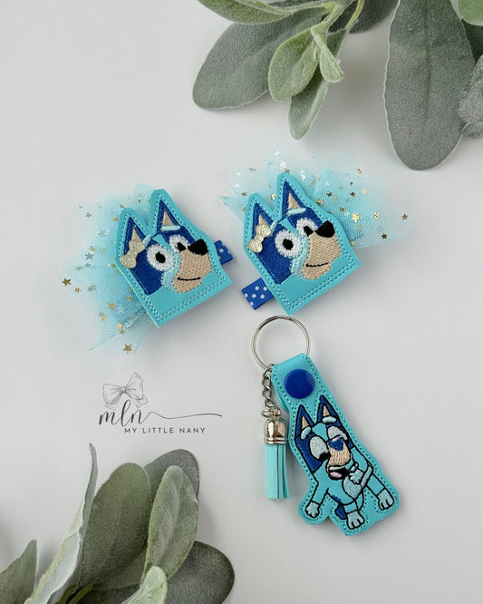 Blue Dog Clippies and Bag Tag Set