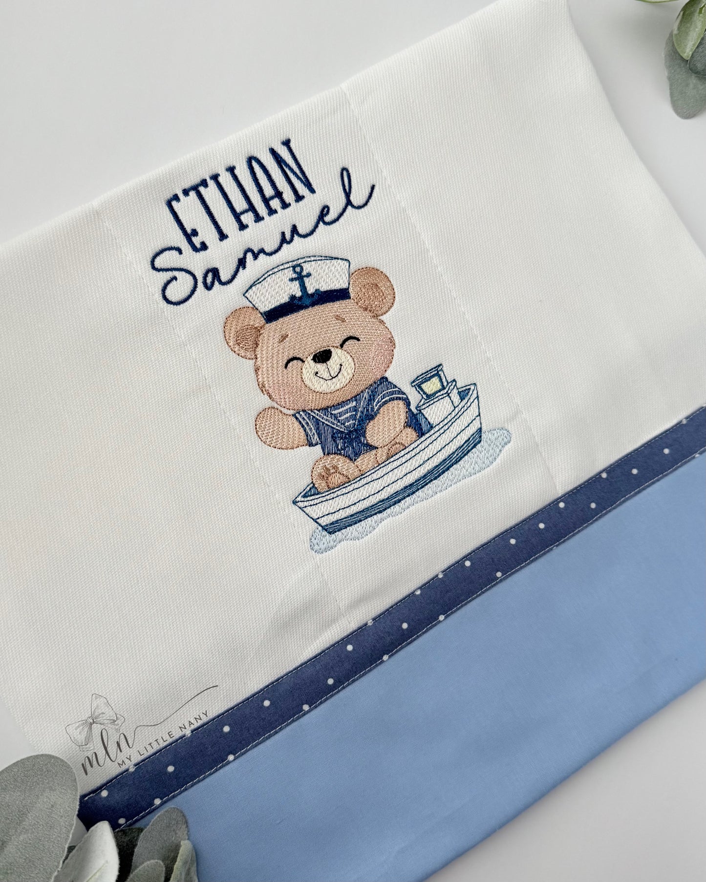 Nautical Teddy Bear Personalized Burp Cloth