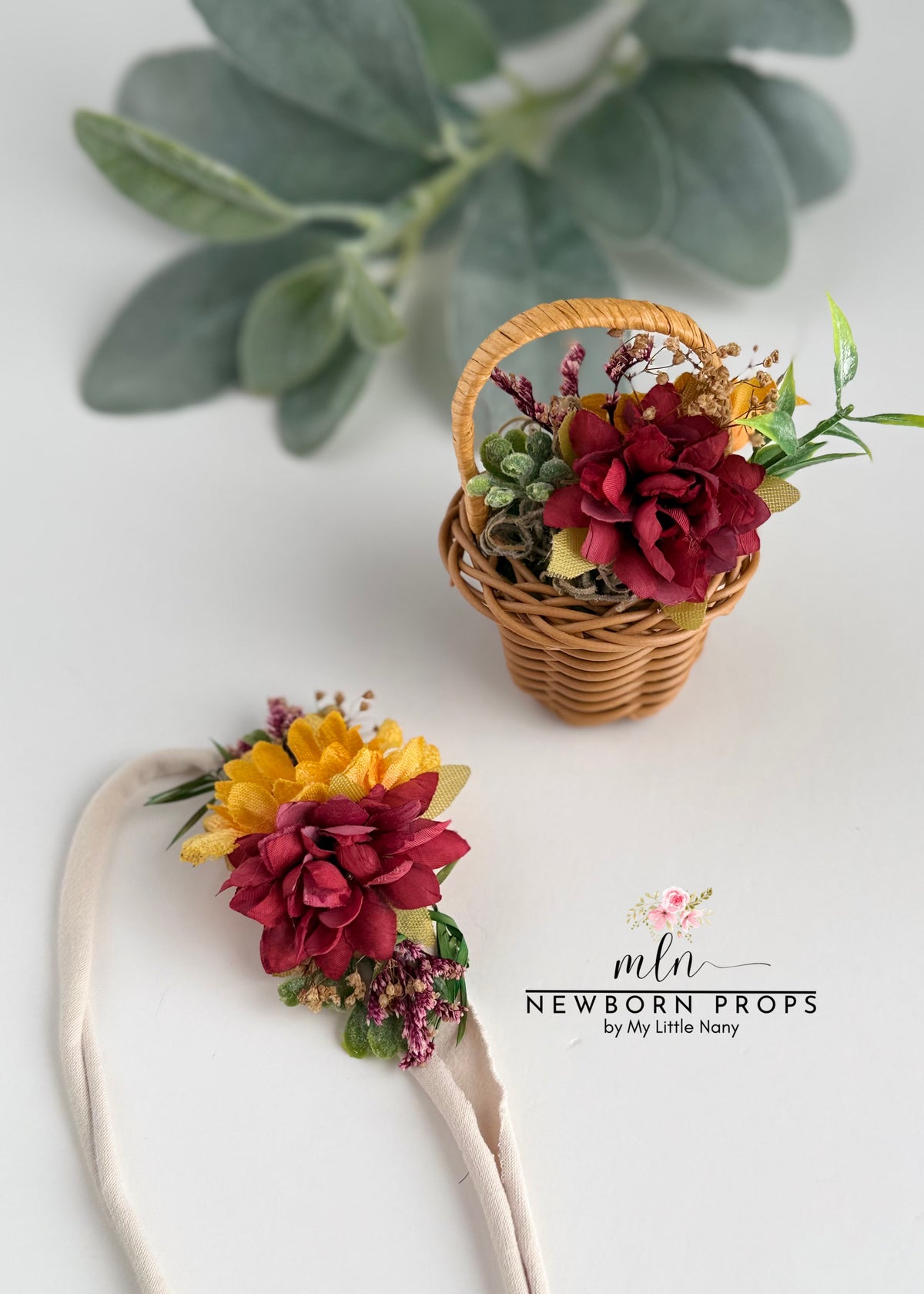 Sunflower Headband and Mini Basket Set