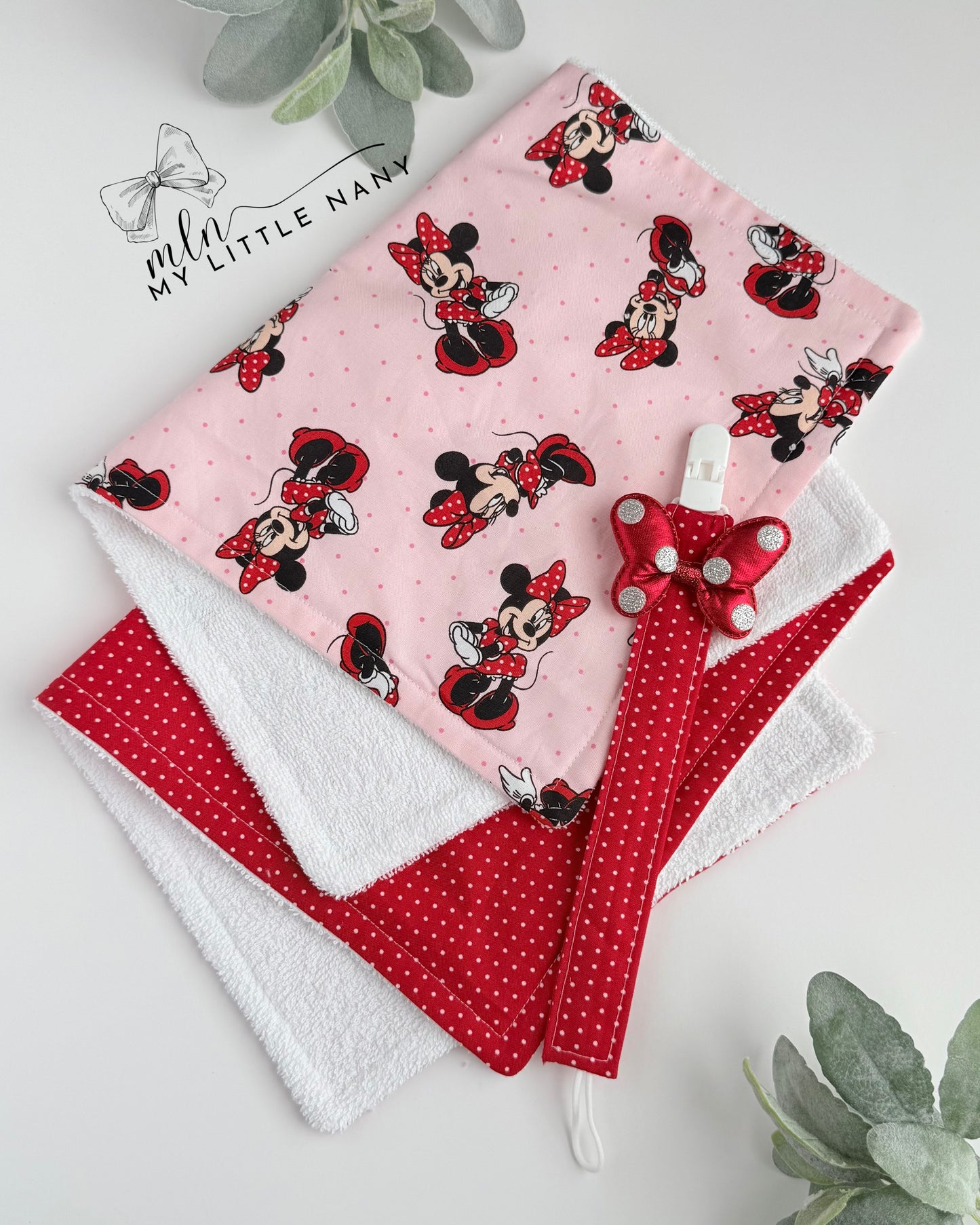 Minnie Baby Burp Cloth & Pacifier Holder Set