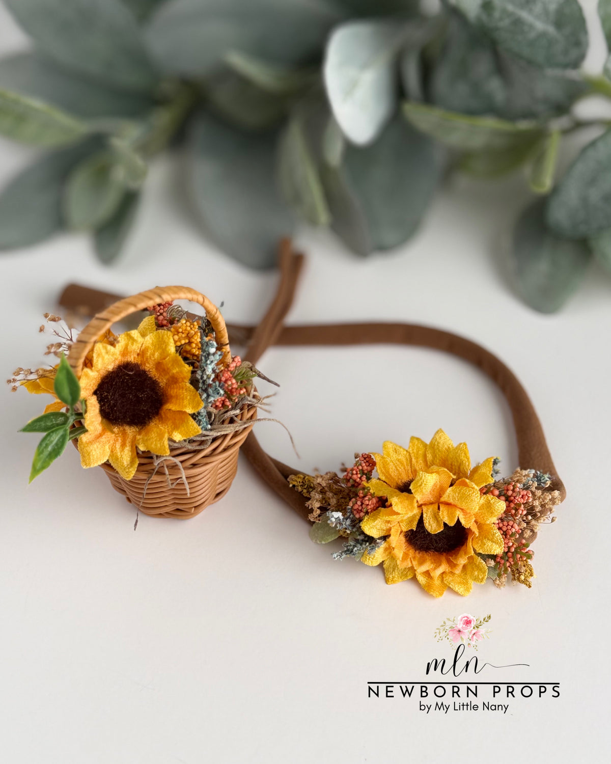 Sunflower Headband and Mini Basket Set