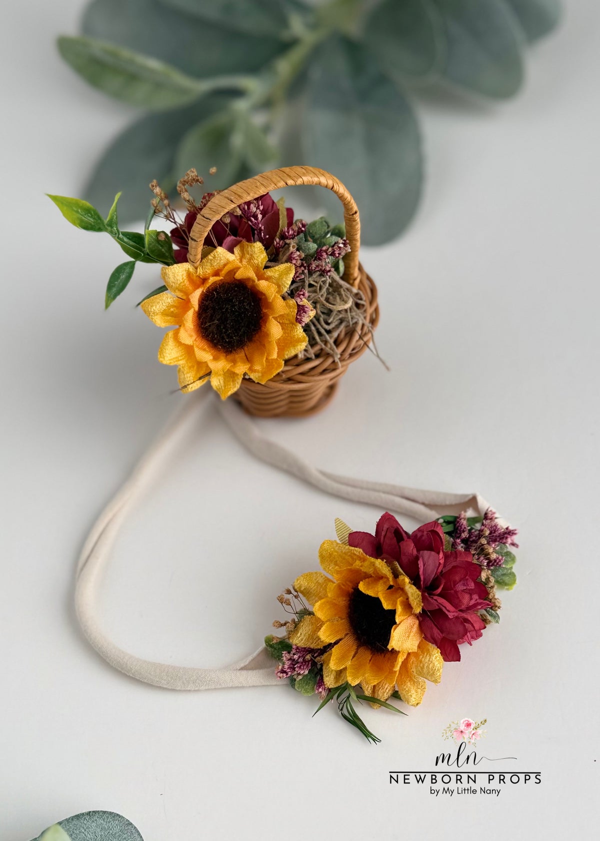 Sunflower Headband and Mini Basket Set