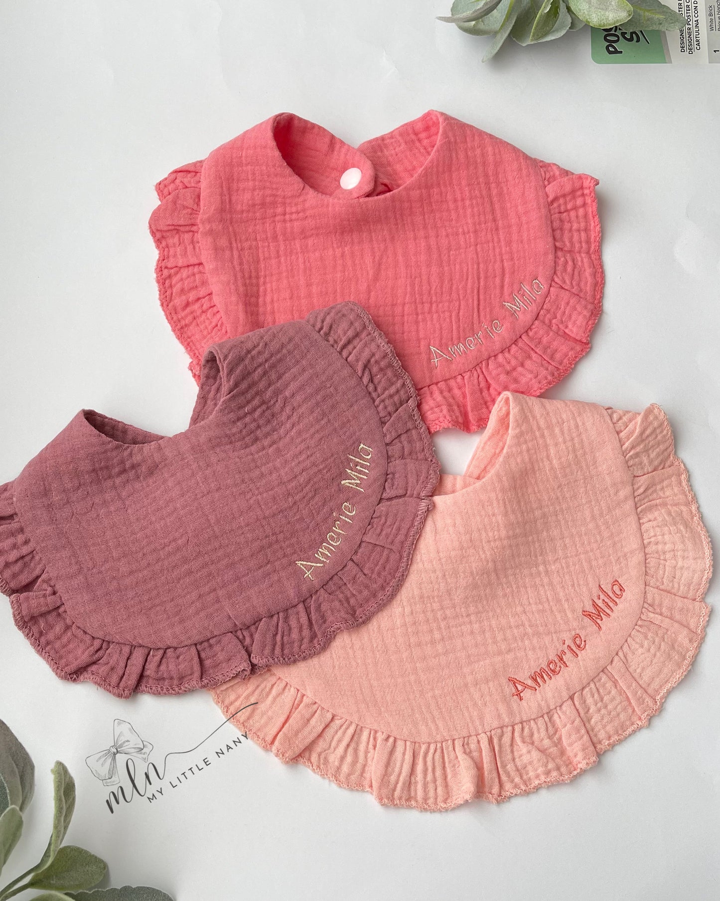 Ruffled Muslin Baby Bib with Snap Button