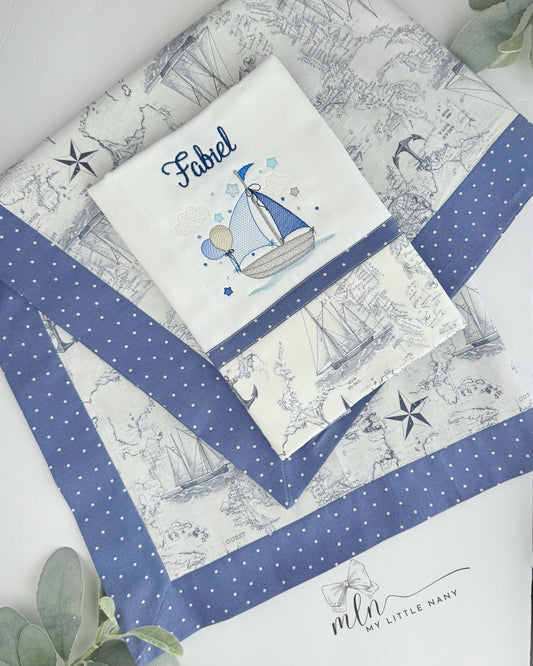 Nautical Mitered Baby Blanket and Burp Cloth Set