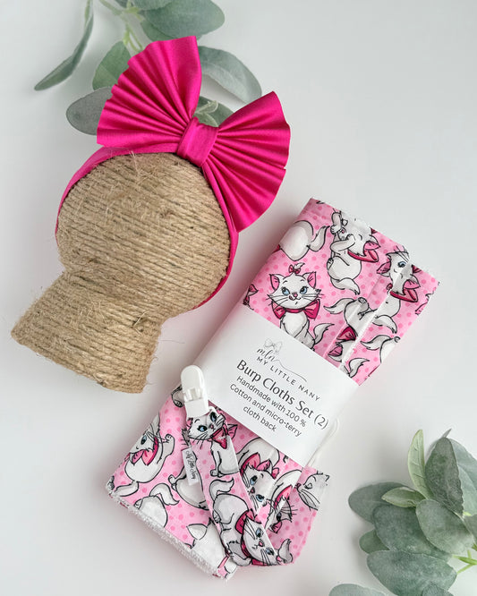 Kitty Burp Cloth & Pacifier Holder Set