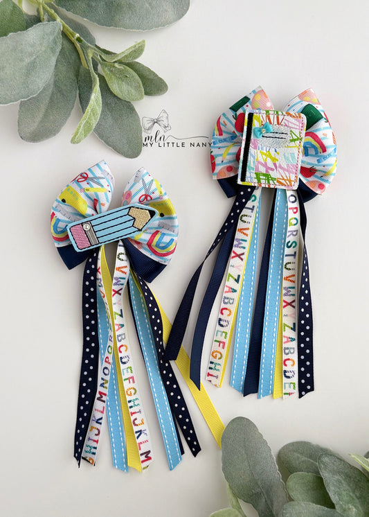 Blue Pencil Pigtail Bows