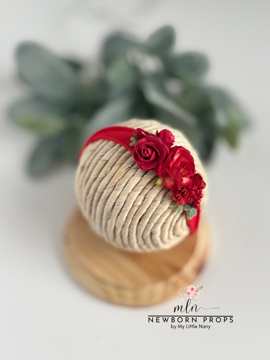 Red Floral Baby Headband