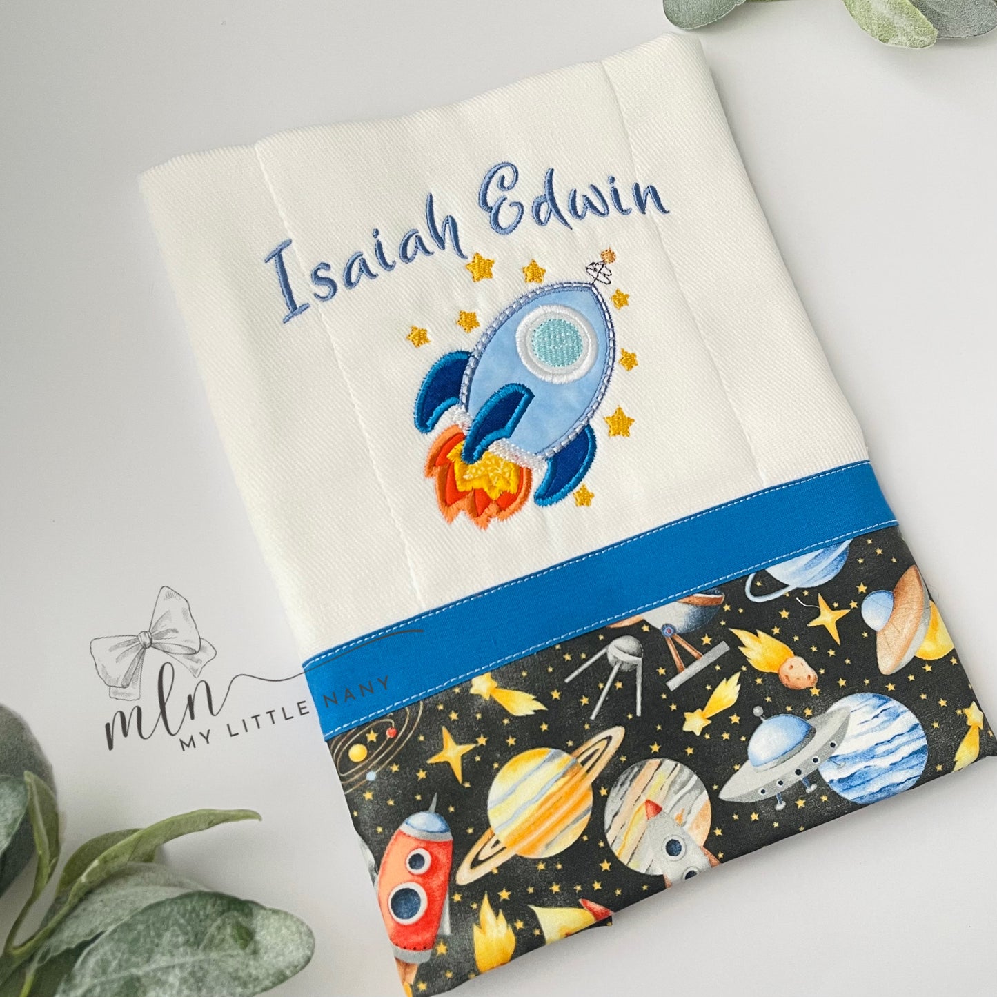 Space Theme Personalized Baby Burp Cloth