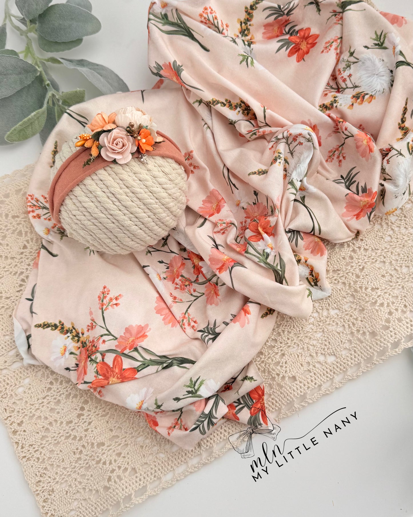 Peach & Coral Newborn Wrap & Tieback Headband
