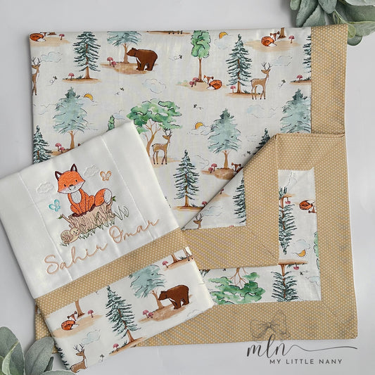 Forest Animals Blanket and Burp Cloth Set