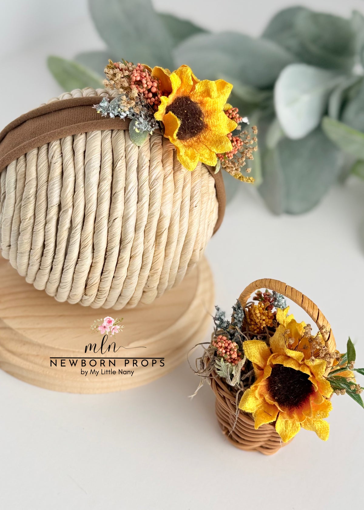 Sunflower Headband and Mini Basket Set