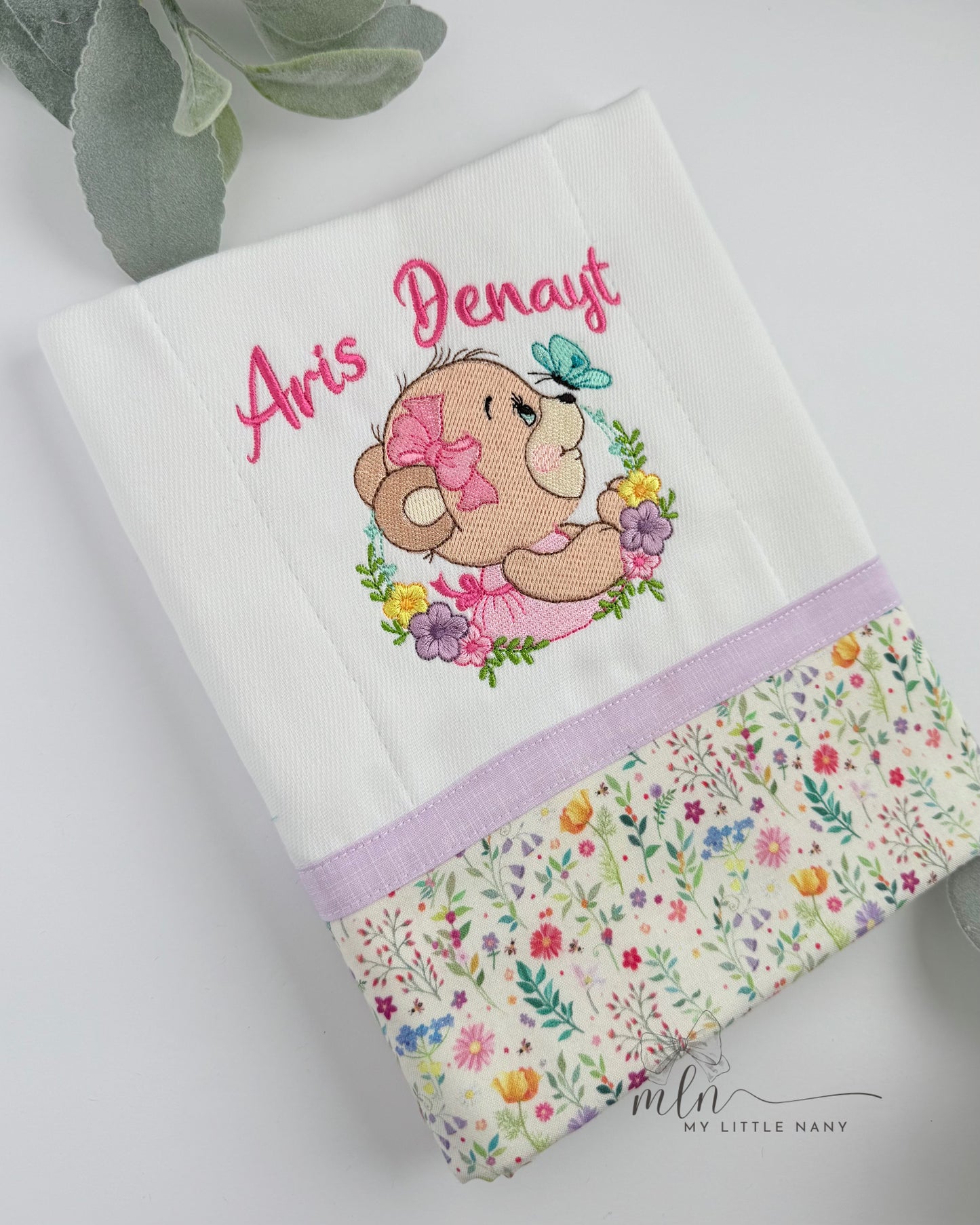 Bear with Butterfly Personalized Burp Cloth