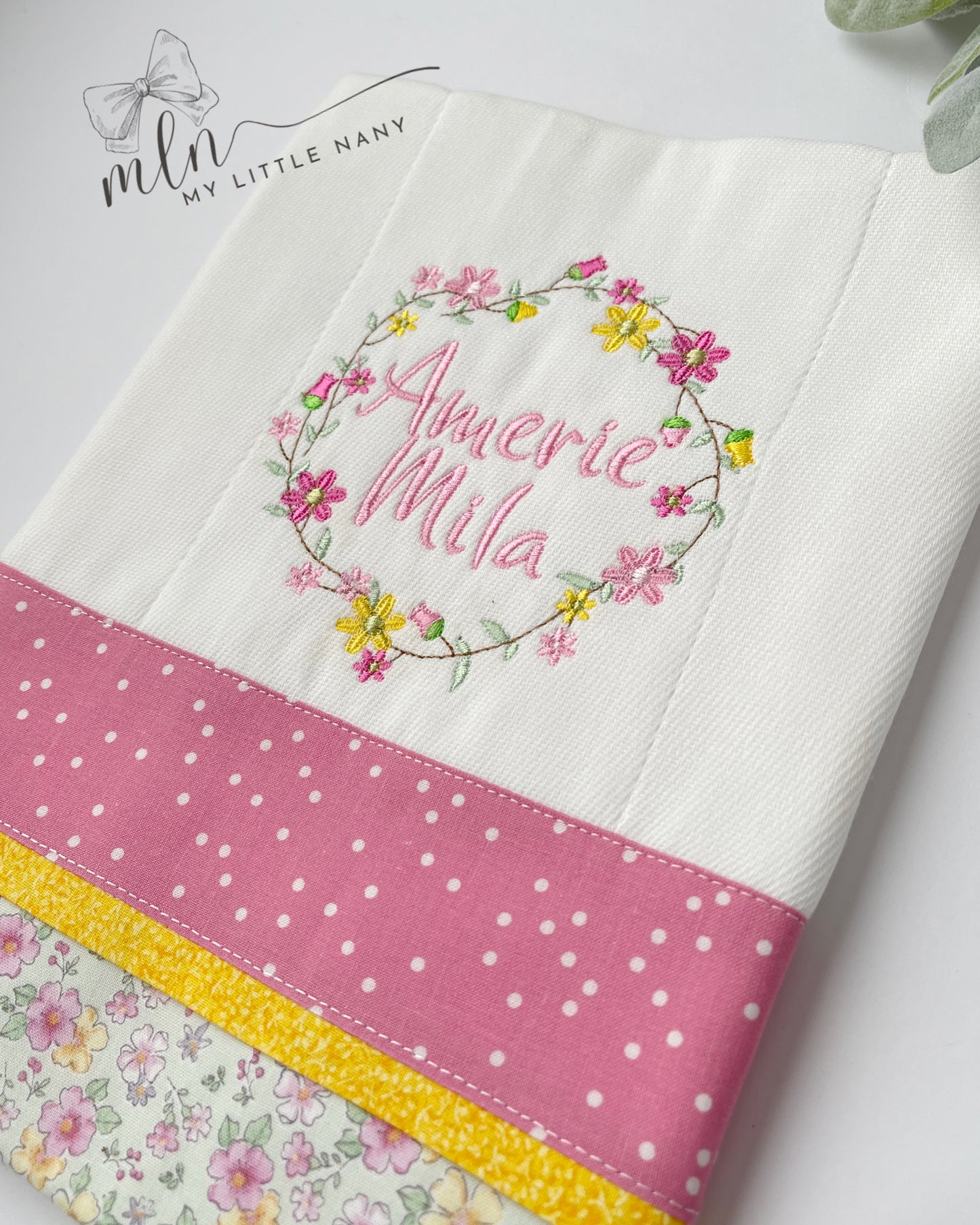 Monogram Frame with Flowers Personalized BurpCloth
