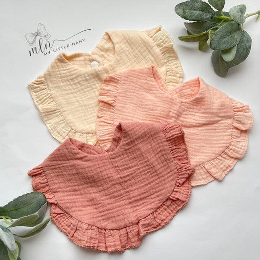 Ruffled Muslin Baby Bib with Snap Button