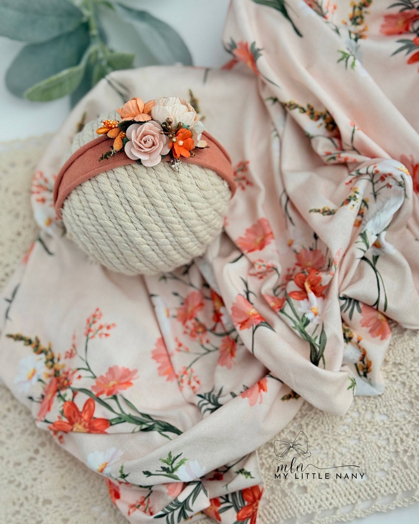 Peach & Coral Newborn Wrap & Tieback Headband
