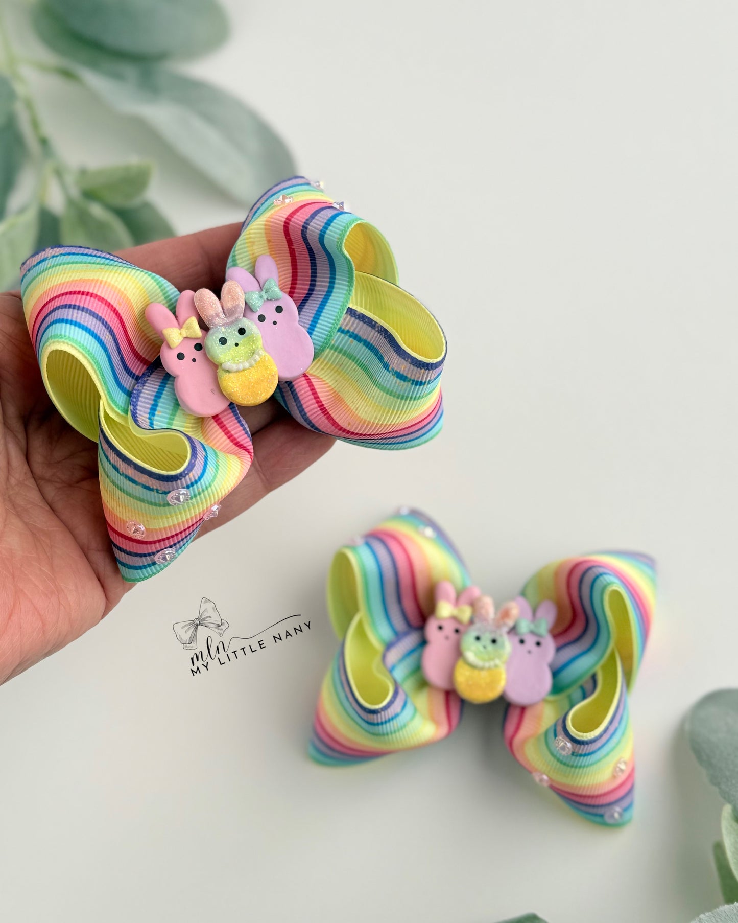 Multicolor Bunnies Pigtail Bows