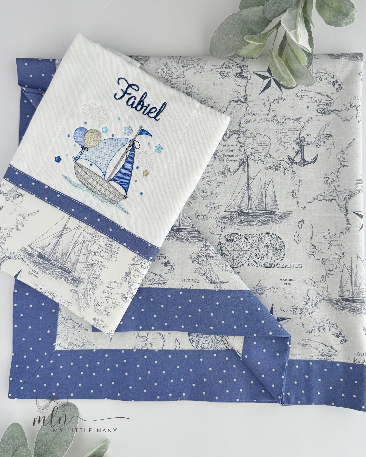 Nautical Mitered Baby Blanket and Burp Cloth Set