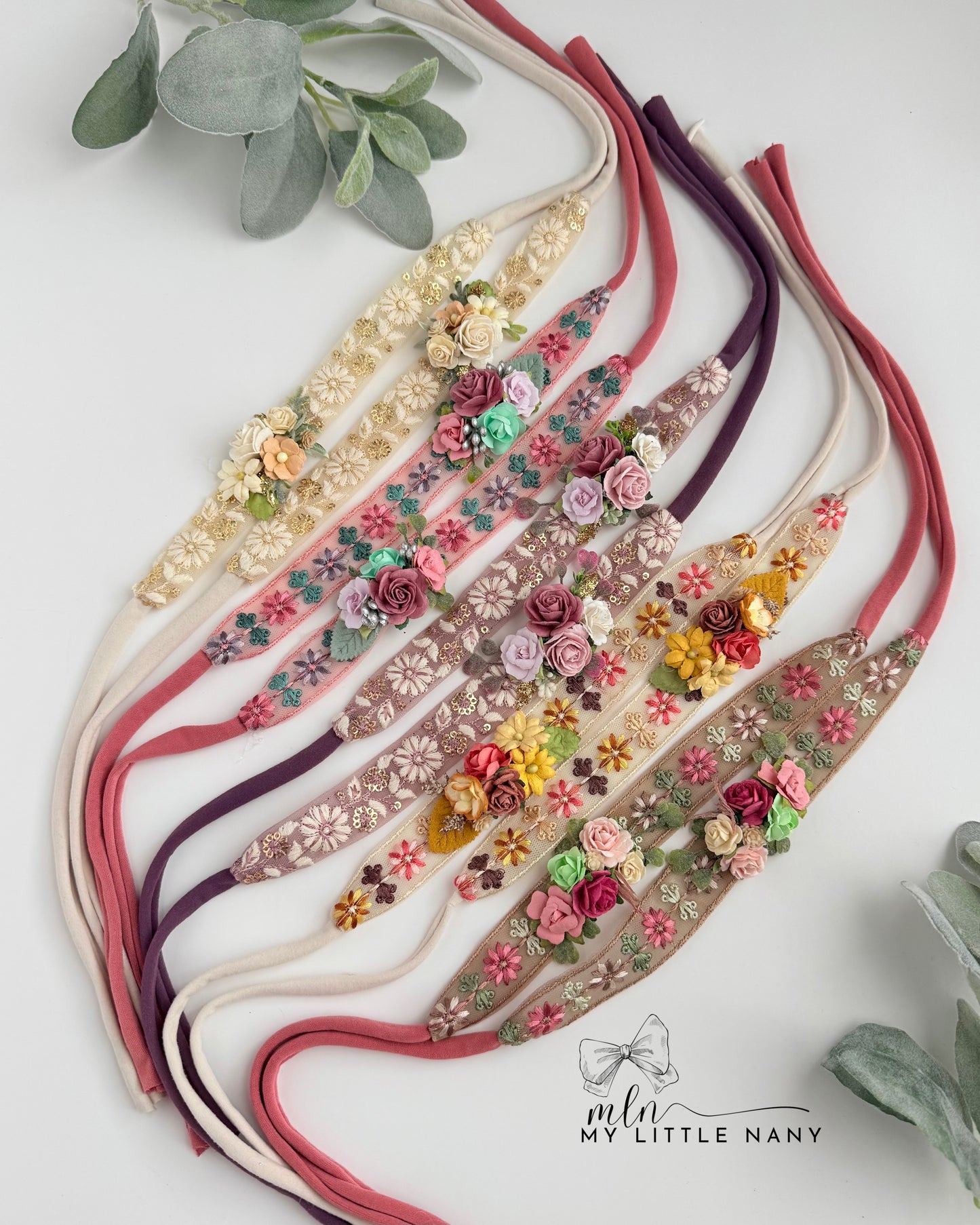 Embroidered Floral Tieback Headbands