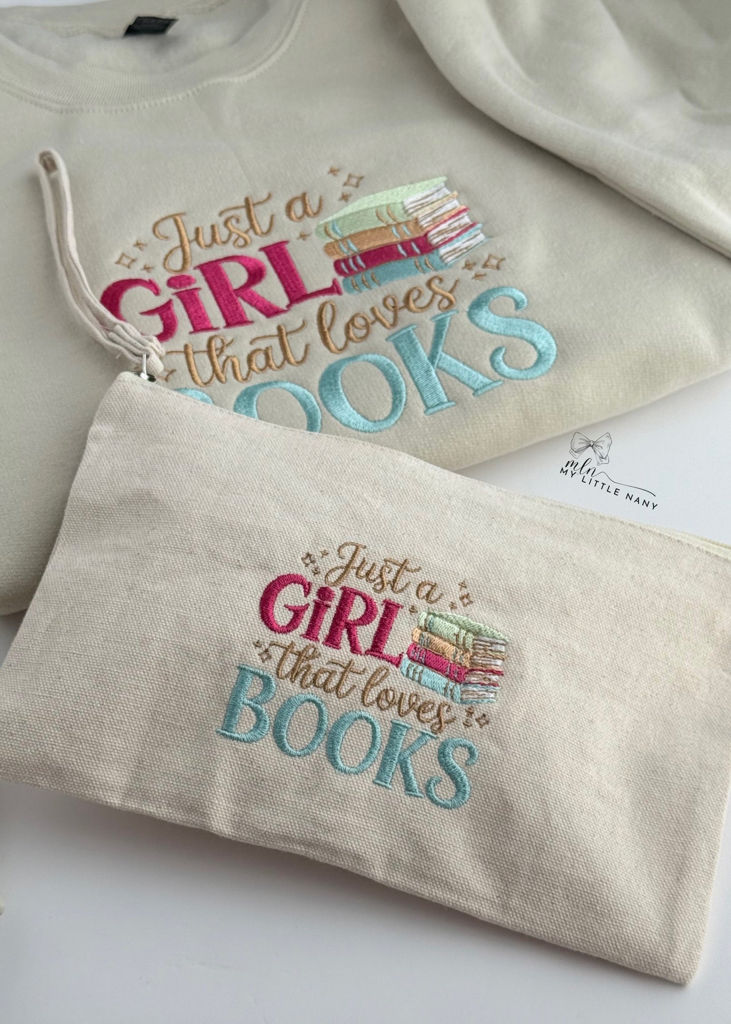 Just a Girl That Loves Books Embroidered Sweatshirt