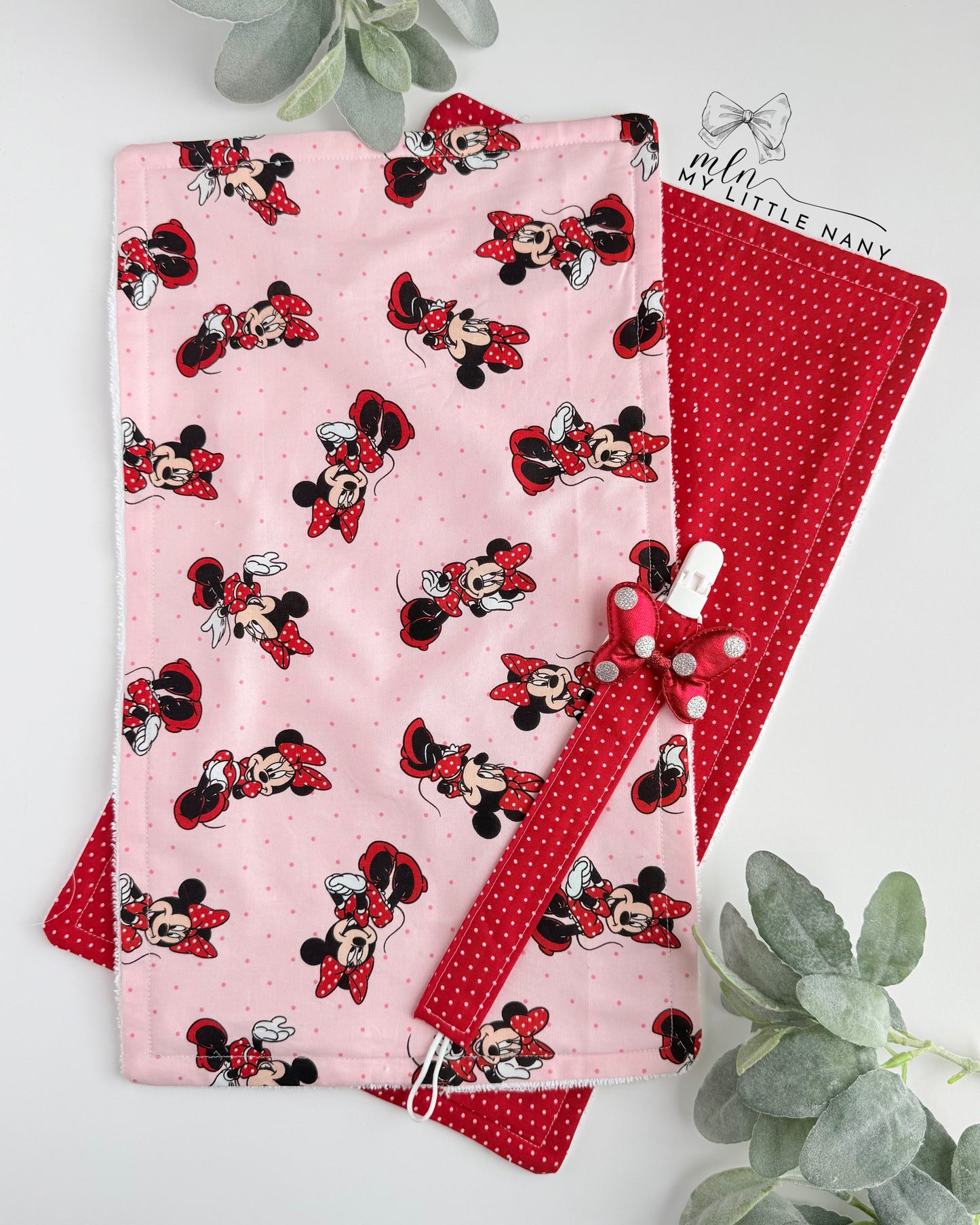 Minnie Baby Burp Cloth & Pacifier Holder Set
