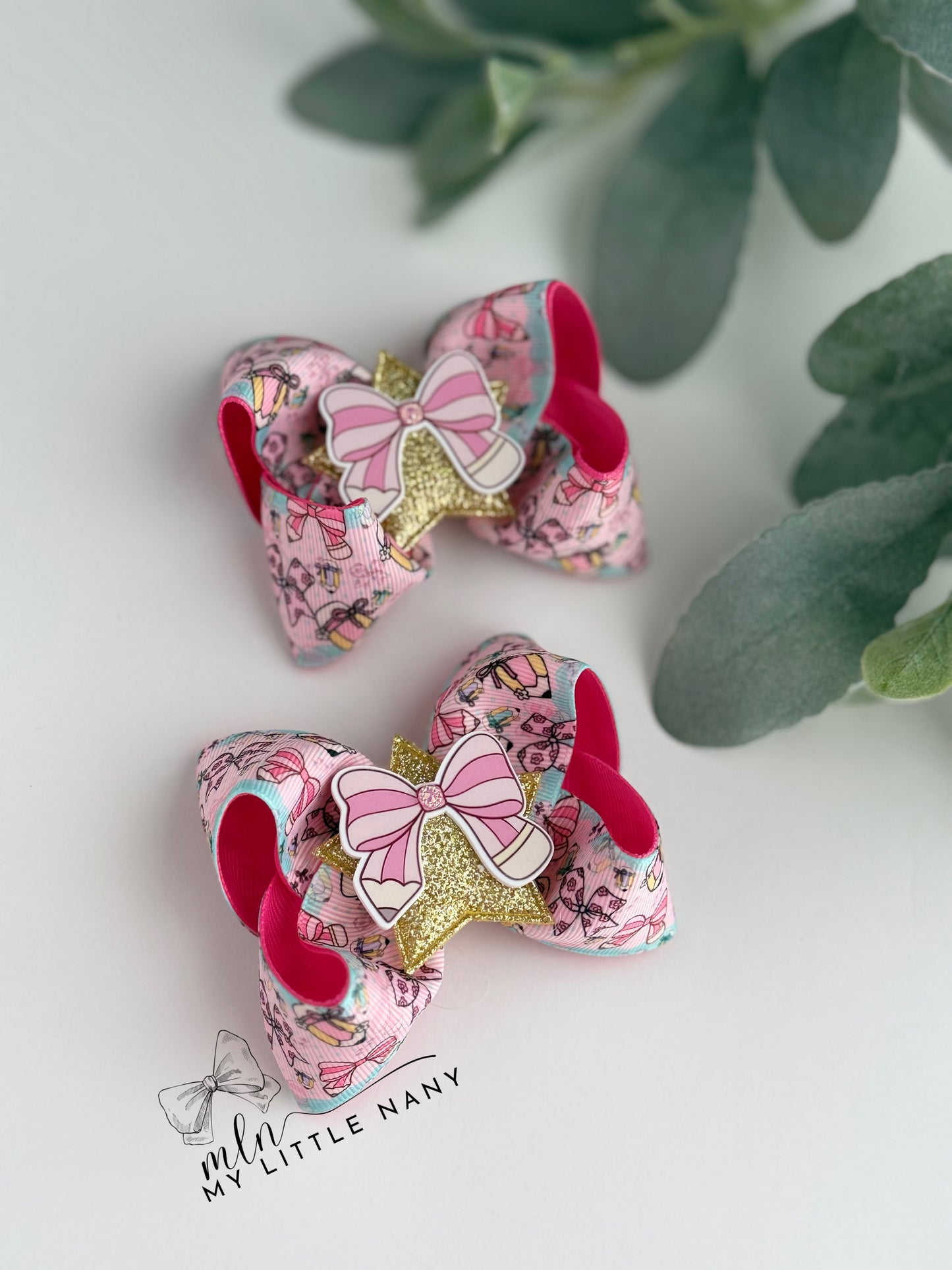 Pink Pencil Pigtail Bows