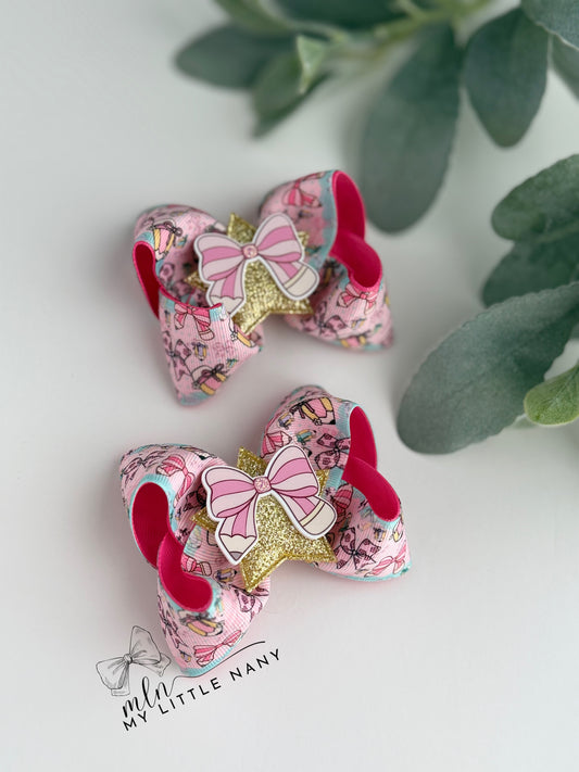 Pink Pencil Pigtail Bows