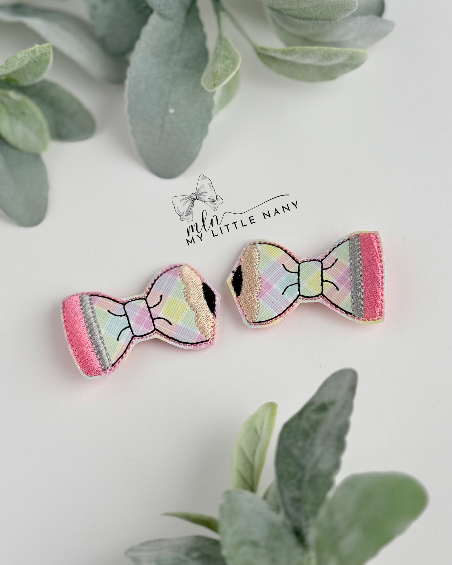 Pencil Bows Pigtail Clippies