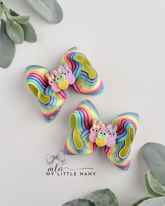 Multicolor Bunnies Pigtail Bows