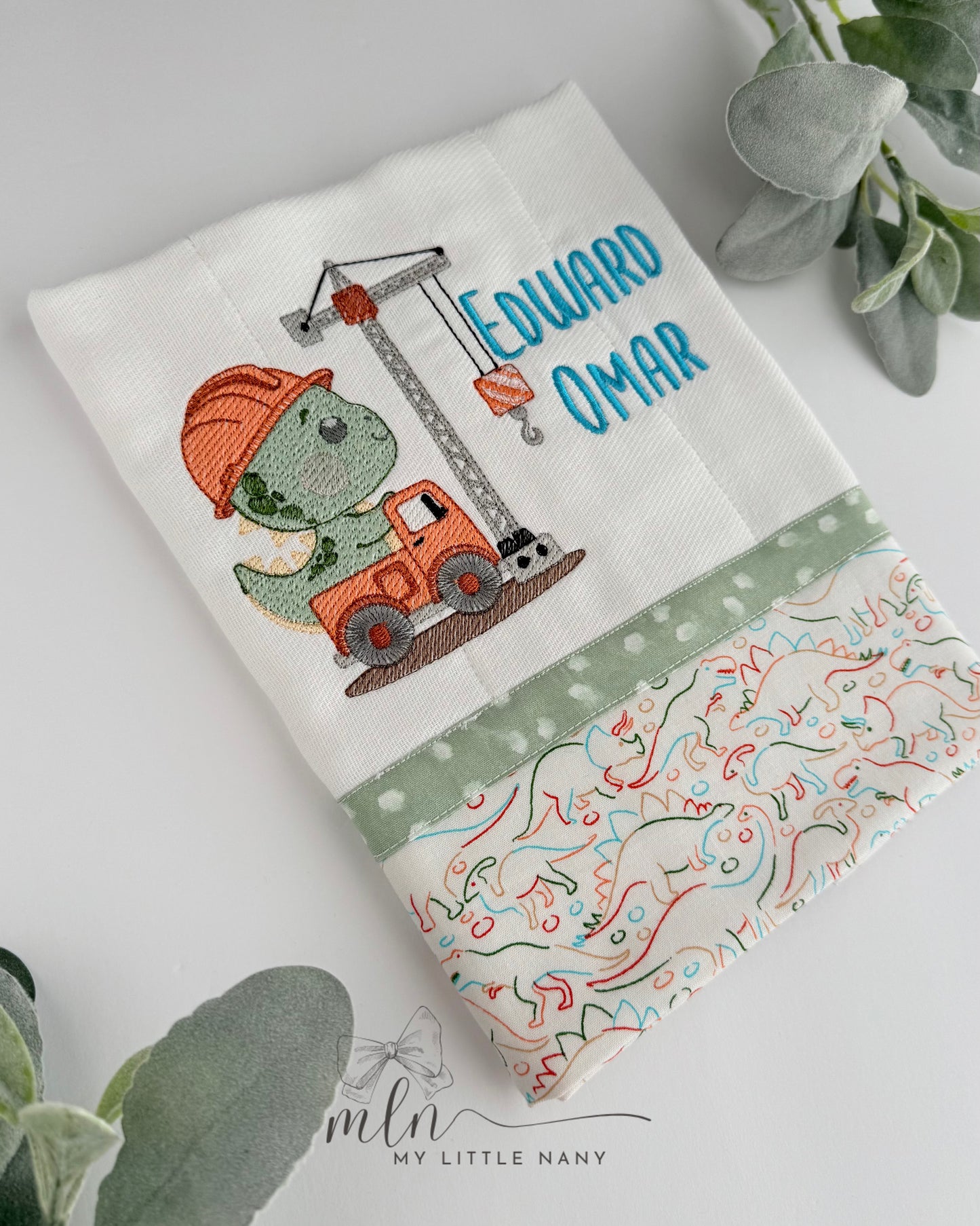 Constructor Dino Personalized Burp Cloth