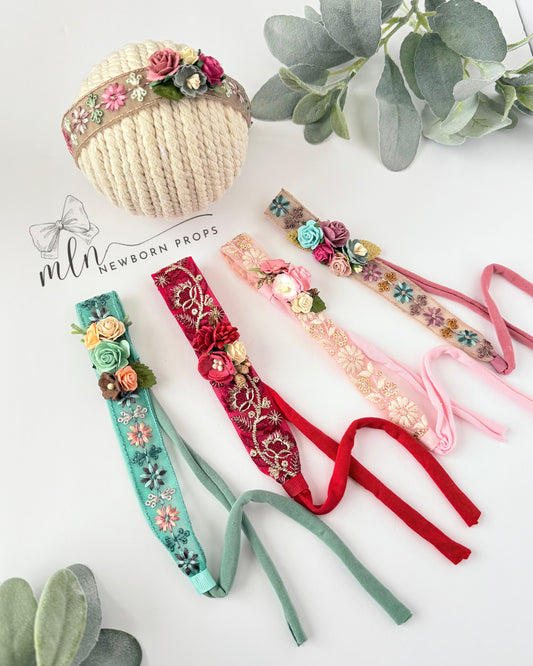 Baby Embroidered Tieback Headbands