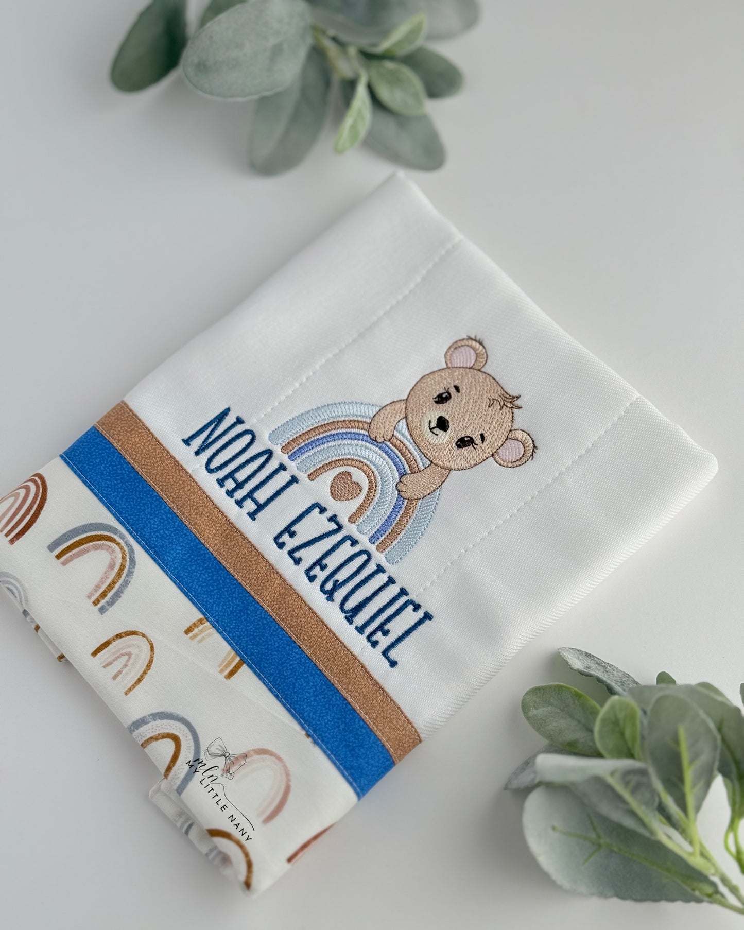 Bear with Rainbow Personalized Burp Cloth