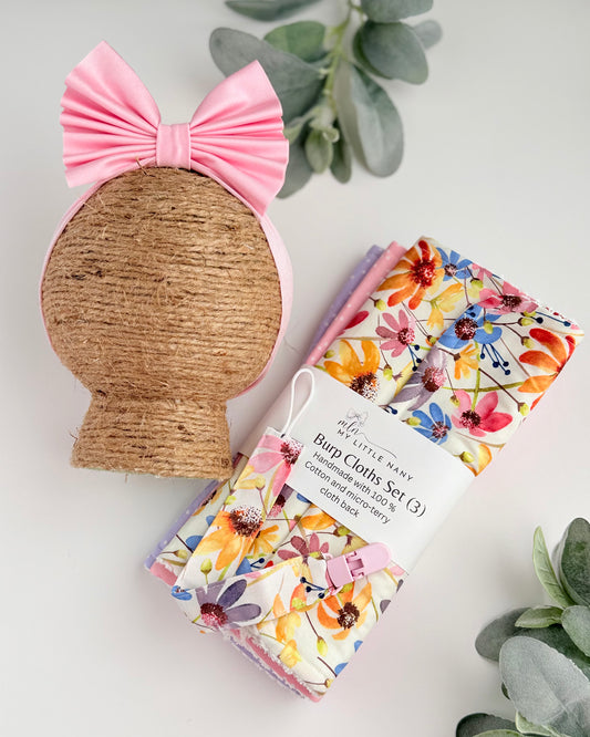 Flowers Baby Burp Cloth & Pacifier Holder Set