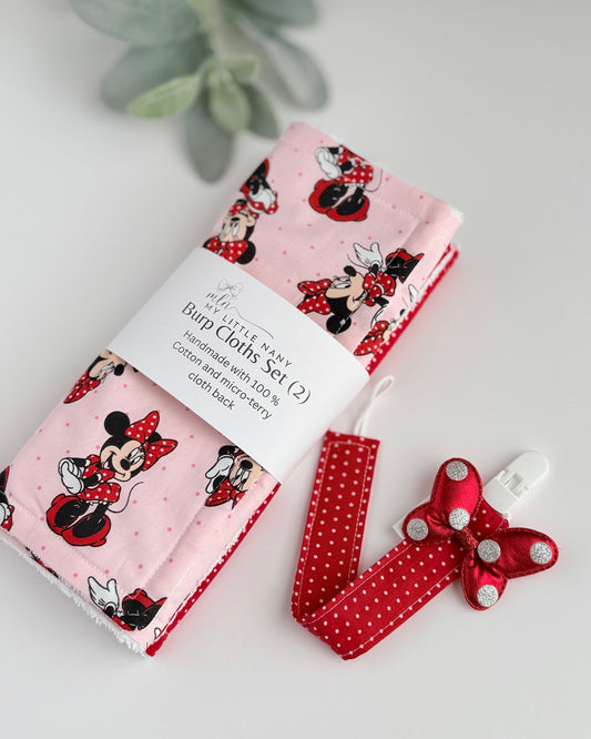 Minnie Baby Burp Cloth & Pacifier Holder Set
