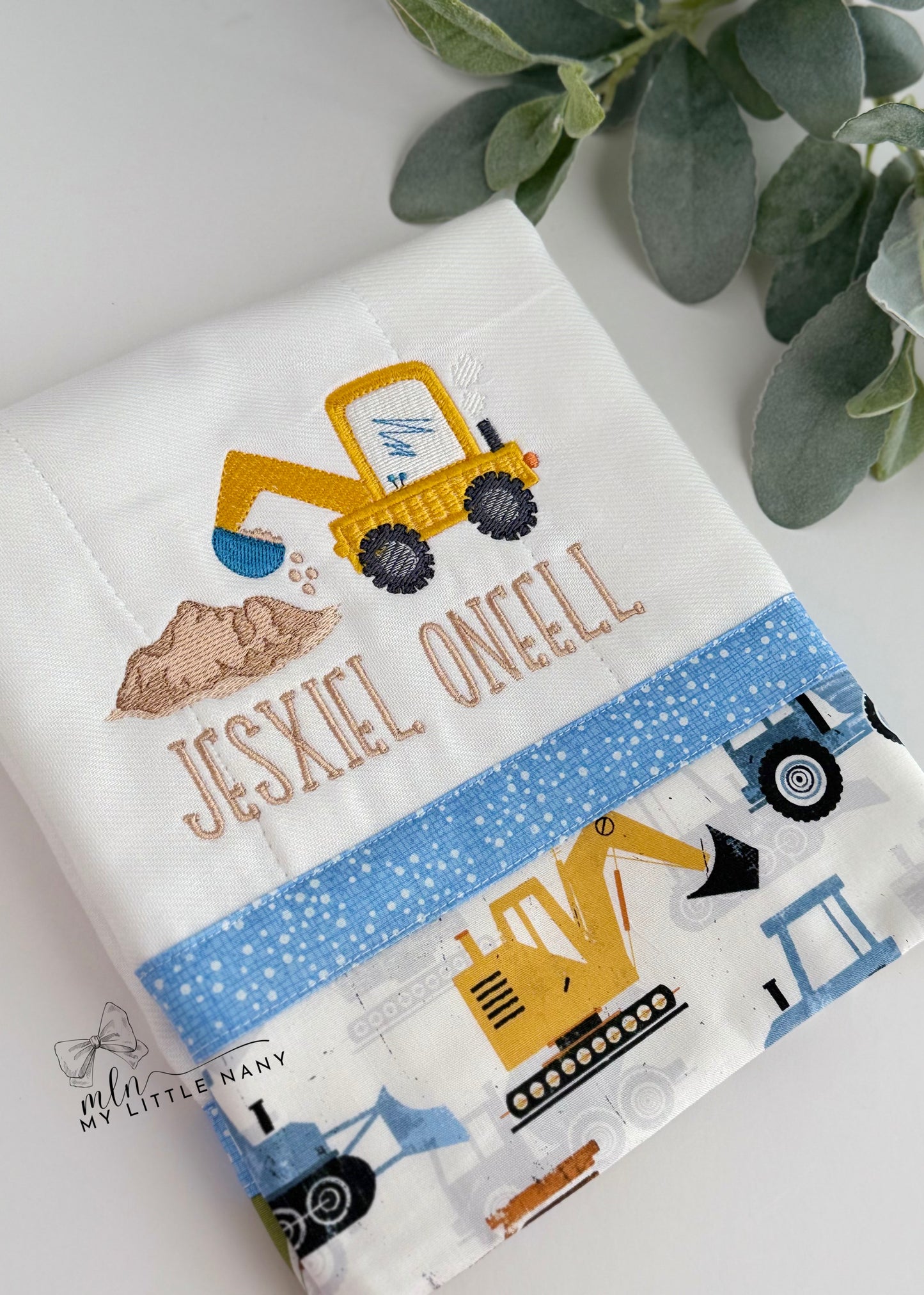 Excavator Machine Personalized Burp Cloth