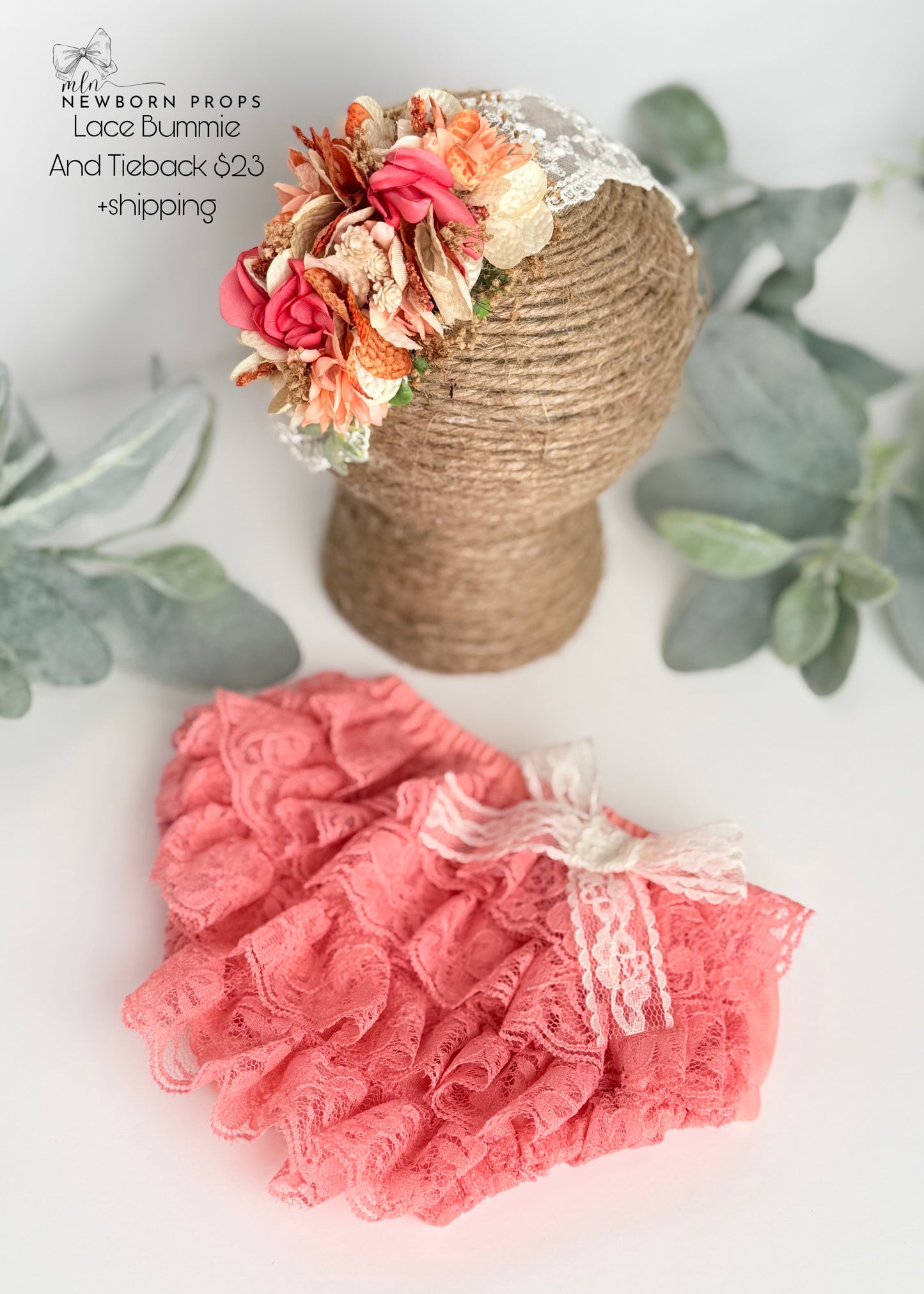 Newborn Lace Bummie & Tieback Set